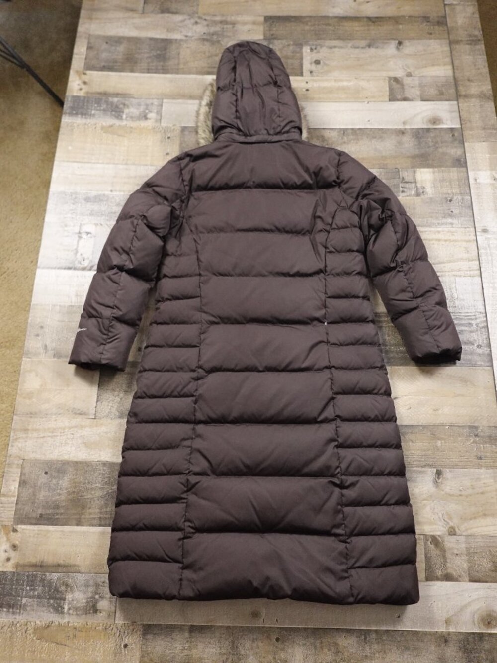 Eddie Bauer Down Maxi Coat Women’s Large Brown Faux Fur Hood Long Winter Parka - Picture 10 of 16